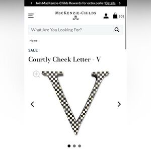 Mackenzie Childs Courtly Check Letter - V